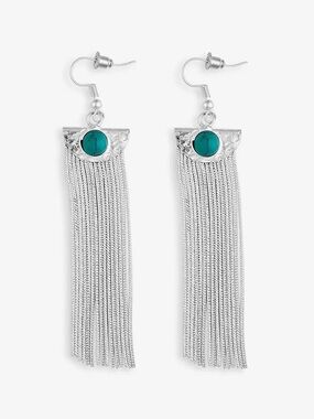 Myra Bag Empress Falls Silver Tassel Earrings with Turquoise Accent
